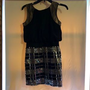 Black mini dress with gold and silver sparkles